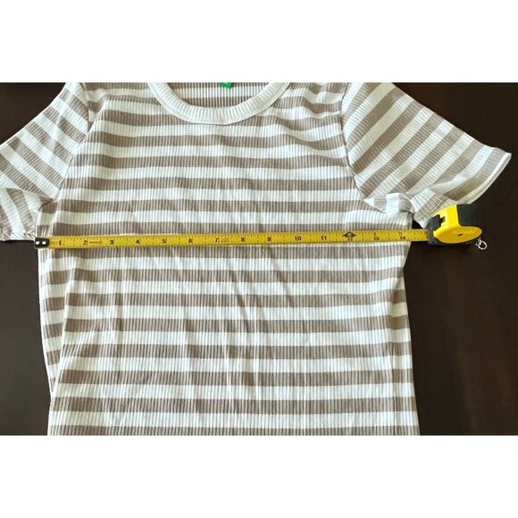 Dip Striped T Shirt Womens Size Large Tee Cap Short Sleeves Brown White - Picture 4 of 6